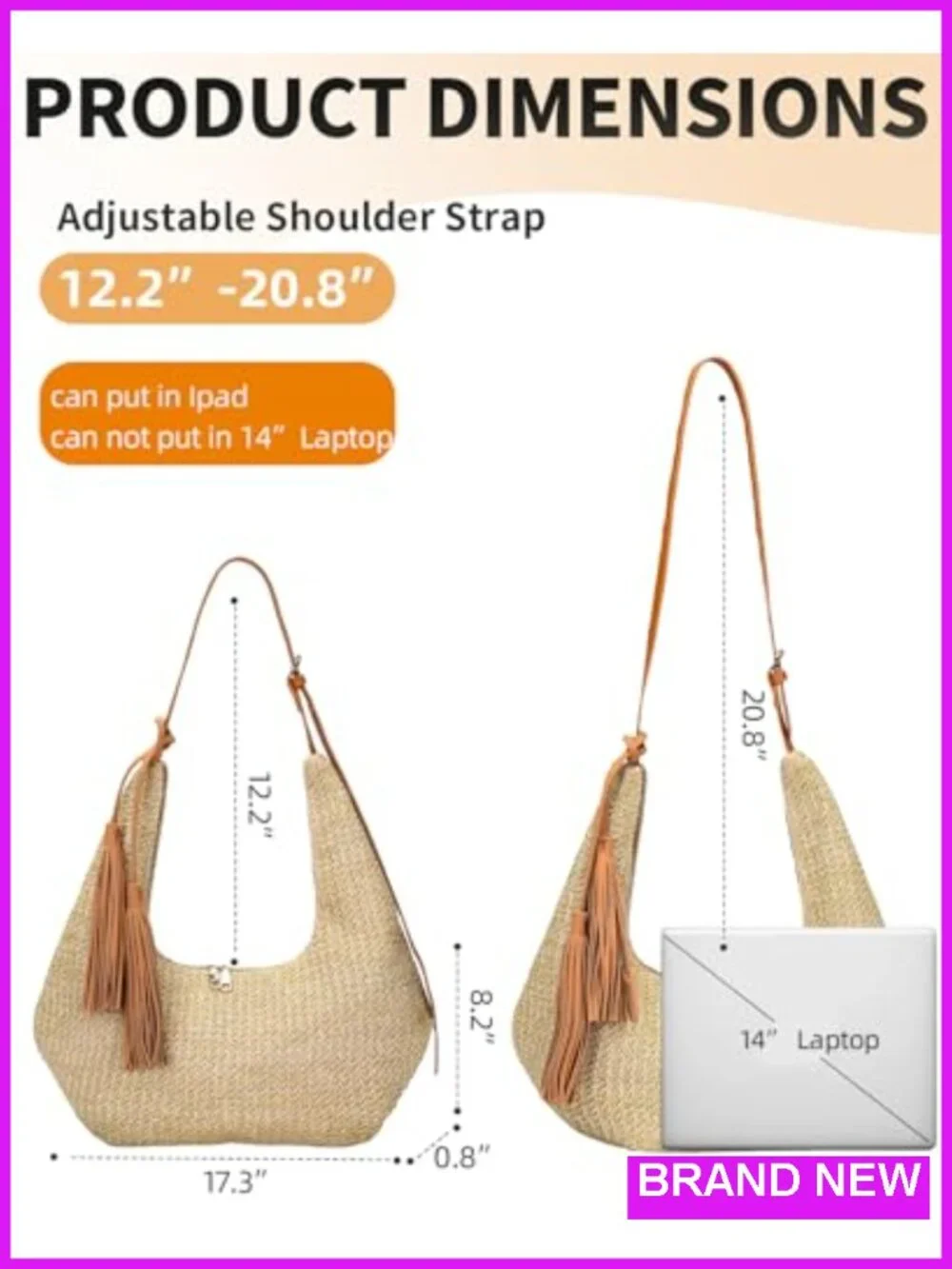 Straw Woven Hobo Shoulder Bag Crossbody with Tassel